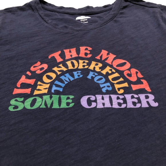 Old Navy Womens Short Sleeve Cotton Crew Neck Curved Hem Navy Blue Graphic Tee L - Picture 2 of 8